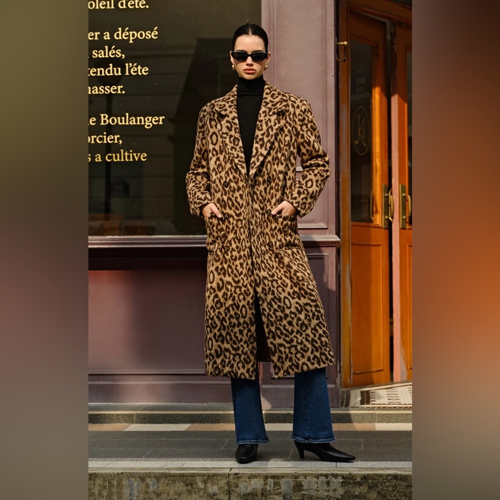 Leopard Wool Peacoat with Pockets (NEW w/ tags)